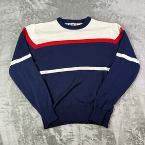 VTG 90s Todd navy/red/white striped Korea made lightweight casual sweater wms L